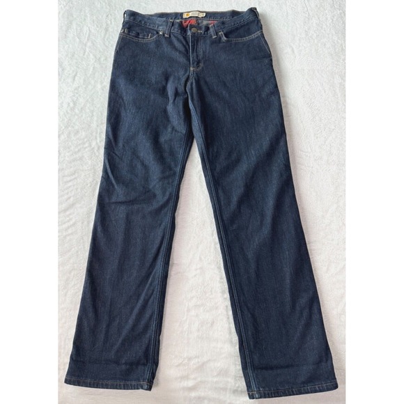 Carhartt Jeans‎ Dark Blue Denim Flannel Lined Red/Black Buffalo Plaid 10 Reg - Picture 1 of 13